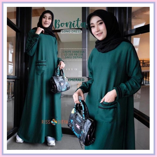 Hj35S Baju Gamis Wanita Lebaran Terbaru 2021 Kimiko Set Bahan Ceruty Motif Polkadot M L Inner Dan Ou