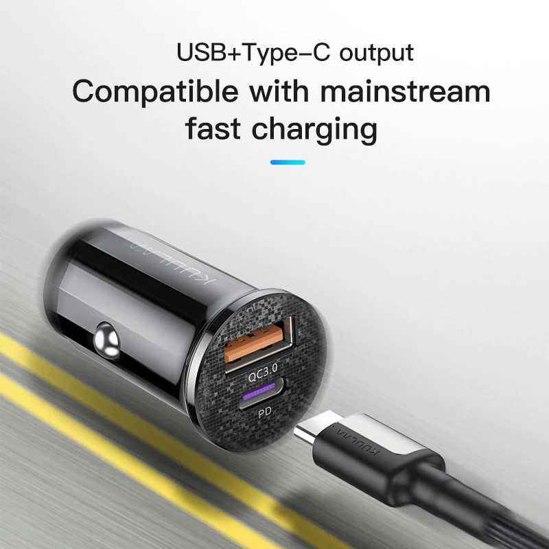 KUULAA Car Charger Mobil USB 2 Port USB Type C QC3.0 48W - A318-Hitam