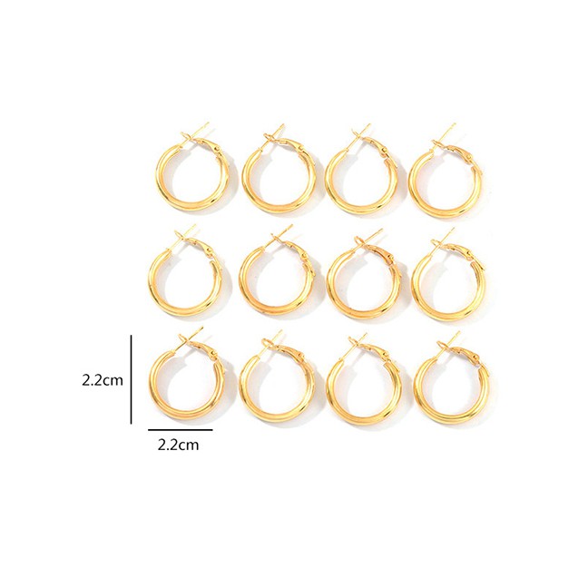 LRC Anting Fashion Gold Metal C-shaped Circle Earrings Set Of 6 D46780