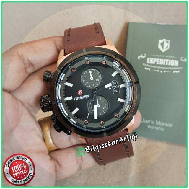 Jam Tangan Expedition Terbaru E6765 Rose Gold Tali Kulit Original