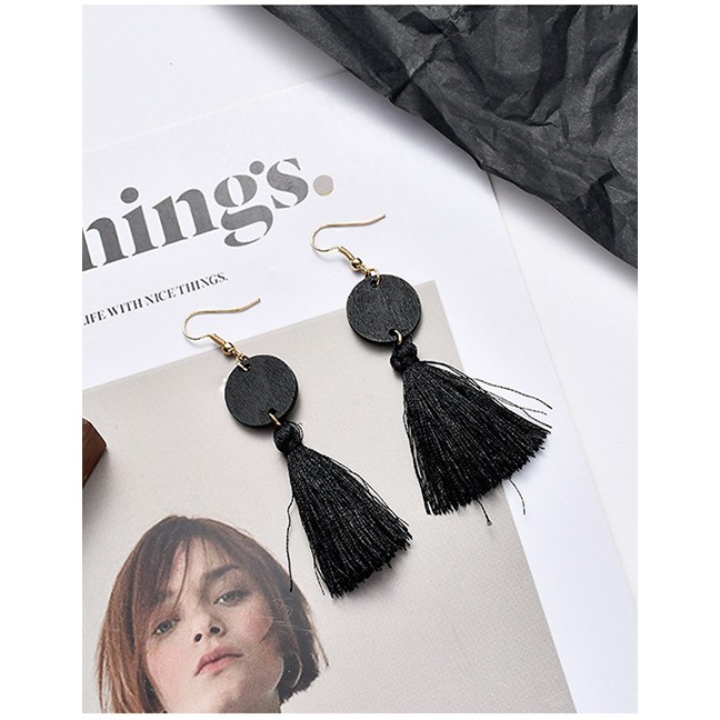 LRC Anting Gantung Fashion Black Fringed Flower Geometric Earrings D06132