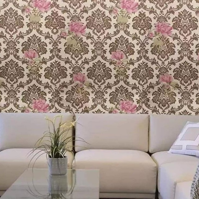 Wallpaper Dinding / Wallpaper Sticker BATIK COKLAT BUNGA PINK