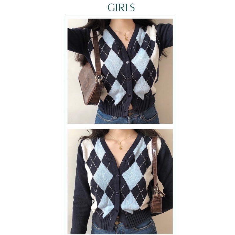 CROP TOP CARDIGAN V NECK GAYA RETRO INDIE KID (preloved)