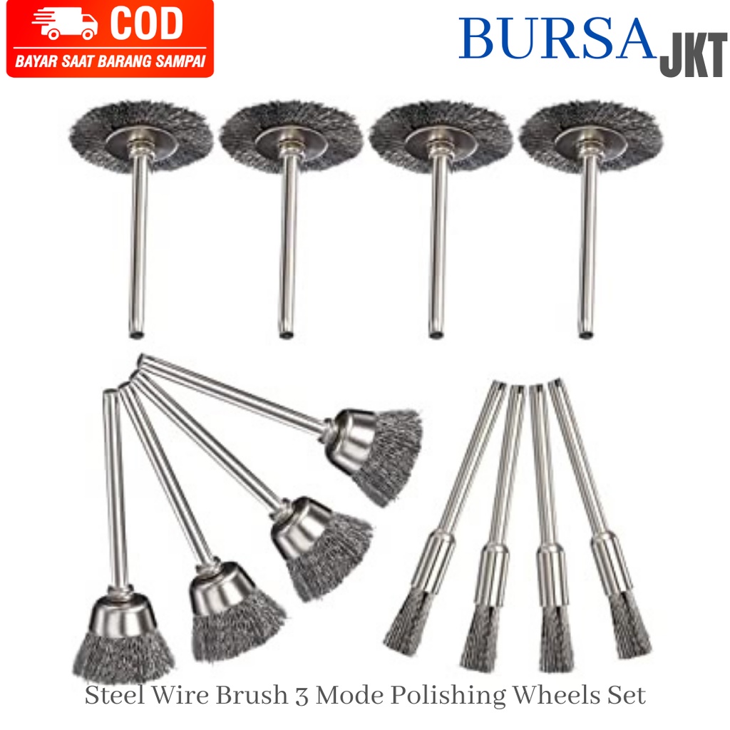 KEPALA BOR sikat kawat Wire Brush ALAT UKIR KIKIR ISI 12 PC BAHAN BAJA