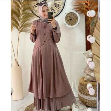 Setelan tunik + rok plisket ld 110 cm