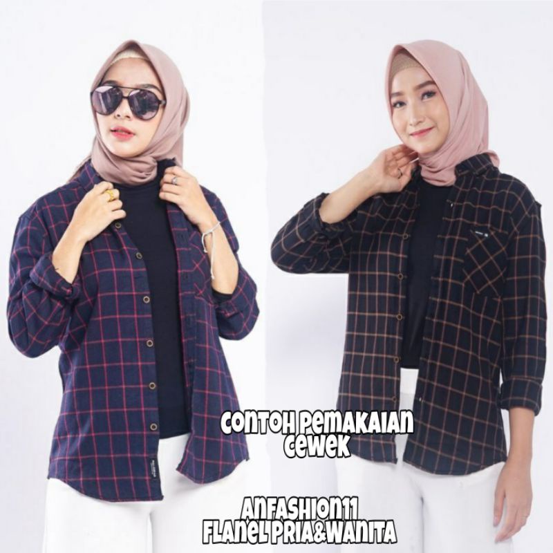 Flanel wanita panjang kemeja flannel atasan wanita flanel kotak kotak wanita