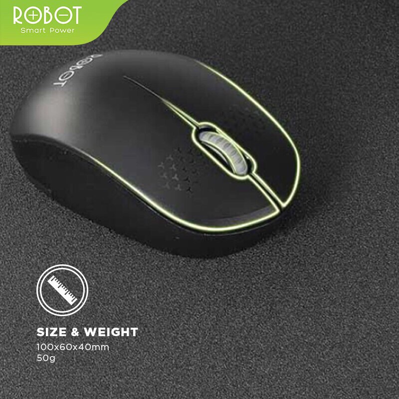 Mouse Wireless ROBOT M210 2.4GHz Optical 1600DPI dengan Receiver USB untuk PC Laptop Original Black