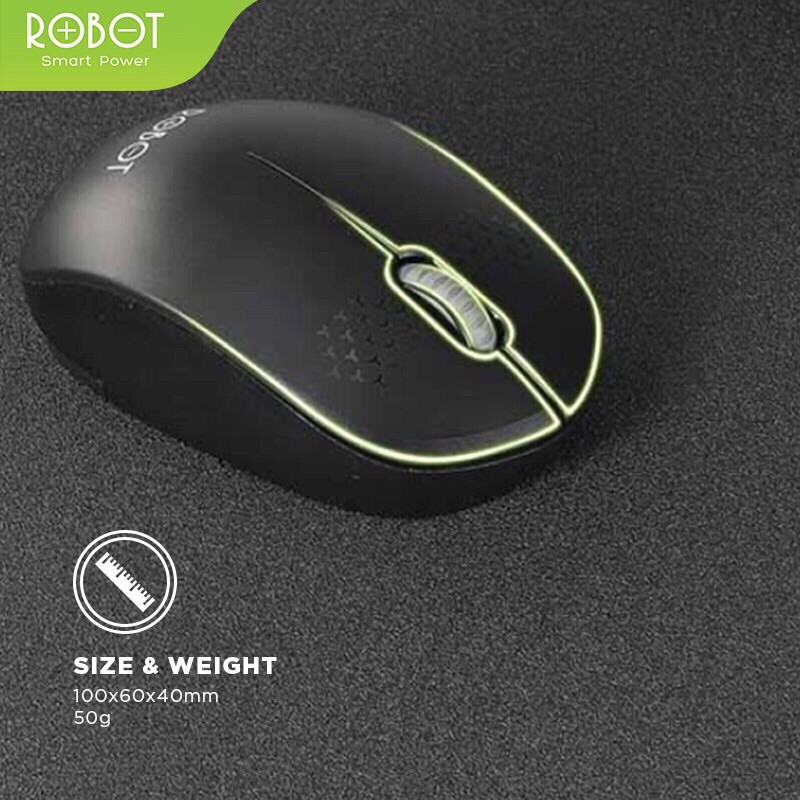 Mouse Wireless ROBOT M210 2.4GHz Optical 1600DPI dengan Receiver USB untuk PC Laptop Original Black