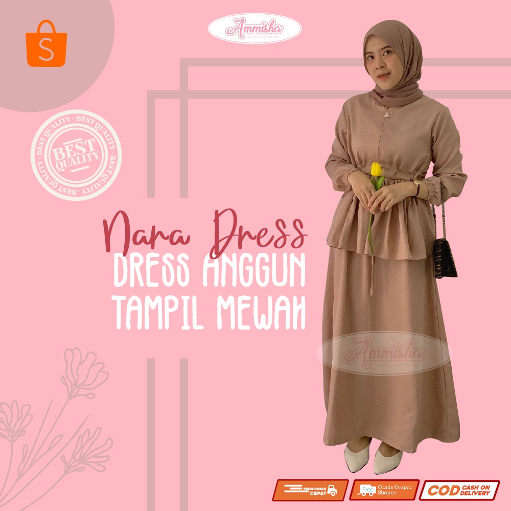 [ COD ] Nara Dress | Size S M L XL | Fashion Muslim Gamis Putih Polos | Laras Dress | Busui Friendly