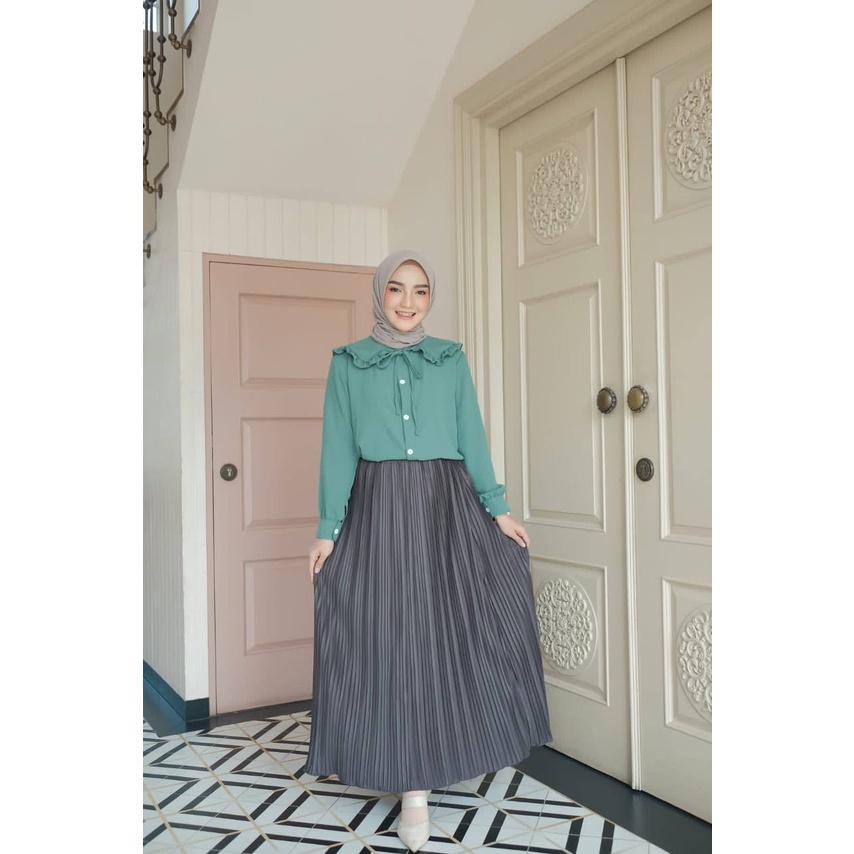 Setelan rok Wanita Polty Blouse Set Longskirt Plisket By Aeraaqu