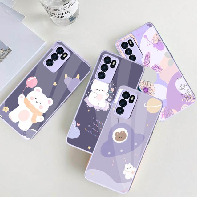 Softcase Glass Macaron Lilac [SM31] For Oppo Reno 6 4G A5s A16 A15 Reno 5F Reno 5 A54 | Case Oppo A1