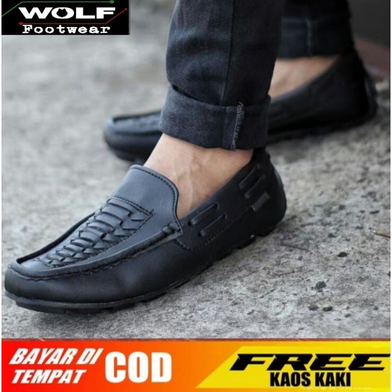 ANYAM TETRIS BROWN |WOLF x COZY| Sepatu Casual Pria Kantor Kerja Loafers Fashion Syntetic Ready