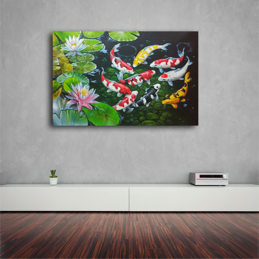 wall decor ikan koi + bingkai ukuran 30x40