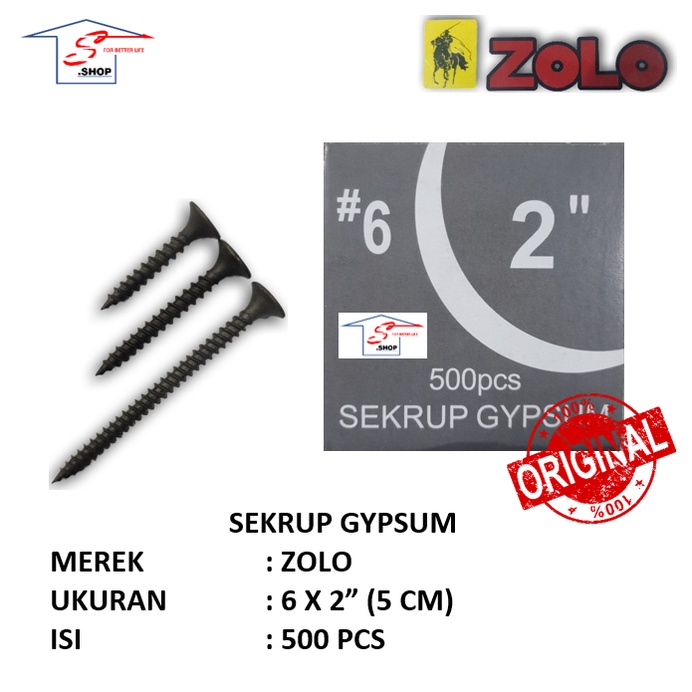Sekrup Gypsum / Skrup Gypsum 6 x 2 " (5 cm) ZOLO ORIGINAL (1 DUS)