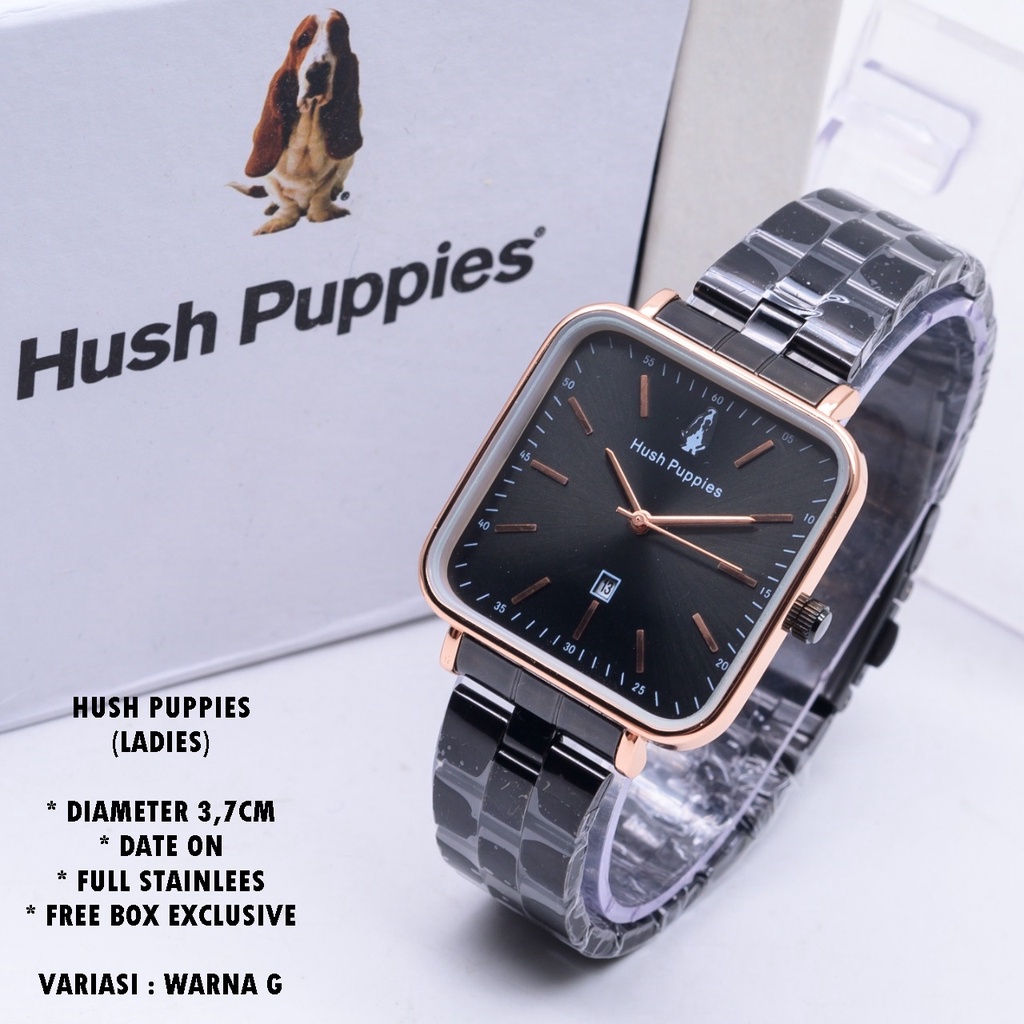 (FREE BOX) JAM TANGAN WANITA HUSH PUPPIES H-010 RANTAI BODY SEGI TANGGAL AKTIF