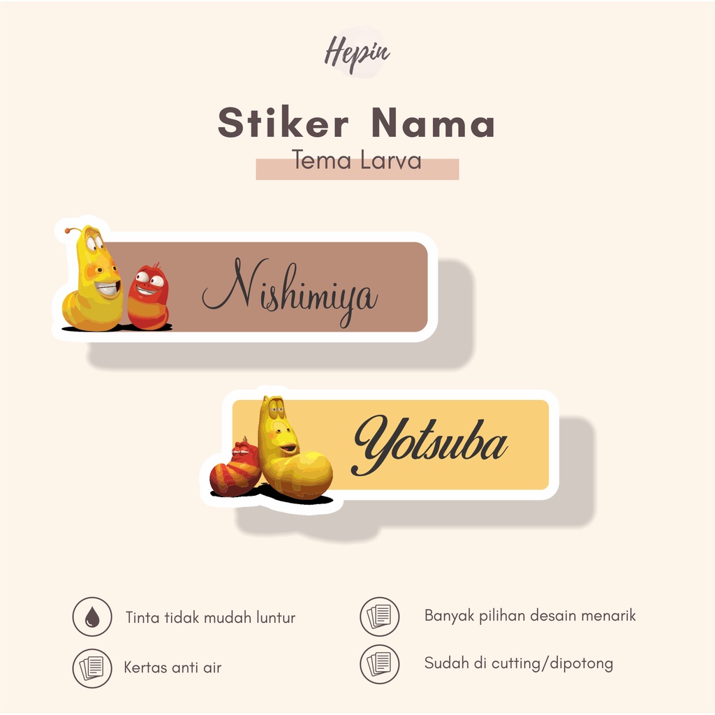 

(90 - 120 pcs) Stiker nama LARVA lucu / Stiker Nama Anak Murah / Label Nama Custom/stiker waterproff murah