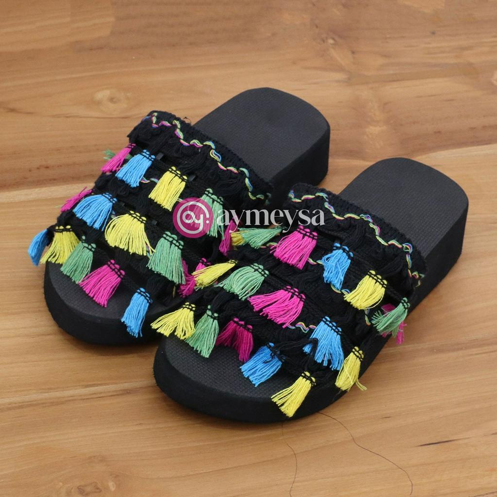 AYYANA Sandal Wedges Selop Wanita Rumbai Etnik Bali Model Bohemian