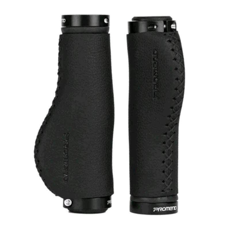 Promend GR-502 Handgrip Leather Doubel Lock Handlebar Grip Leather Grip Sepeda Hitam