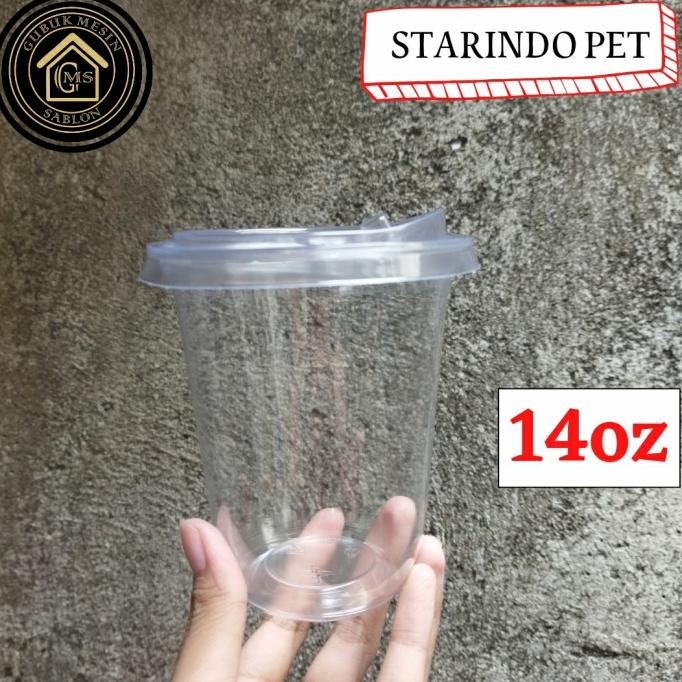 %%%%] Starindo PET 14oz + Lid Strawless (isi 50pcs)