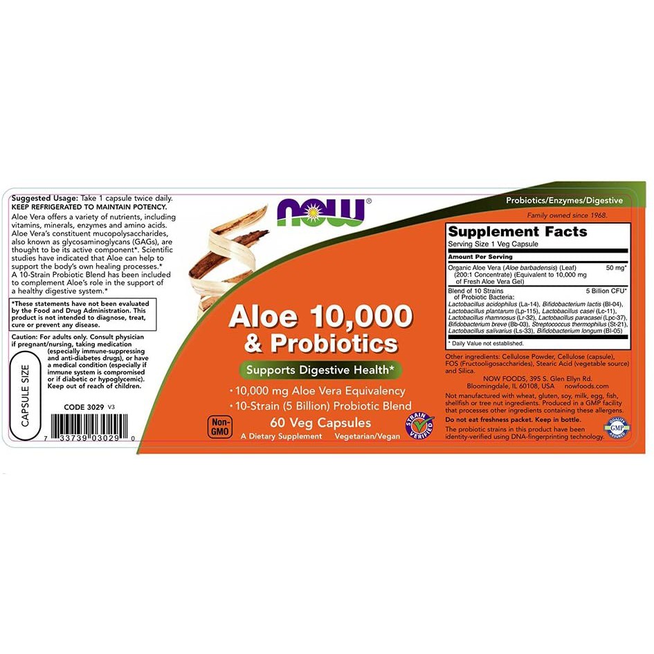 Now Foods Aloe 10000 &amp; Probiotik 60 Veg Now Lidah Buaya &amp; Probiotik Now Aloe