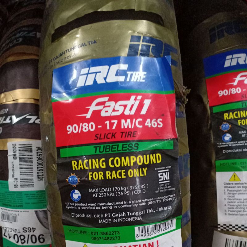 ban irc fasti 1 ring 17 ukuran 90-80/17 soft compound.(slick/botak)