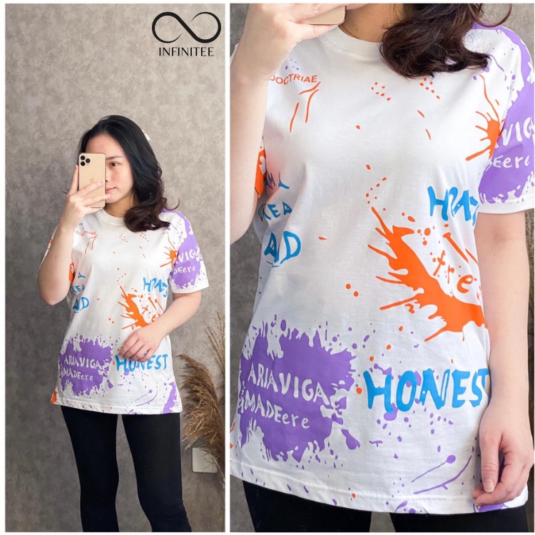 Kaos Wanita Bahan Cotton Combed 30s Full Print Lengan Pendek Kaos Oblong Wanita Remaja