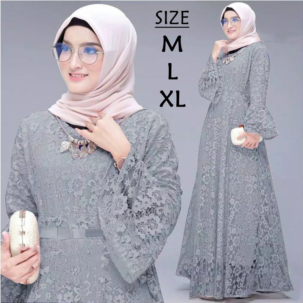 Yhunita Gamis Pesta Full Brukat / Gamis Seragam Remaja Dewasa Wanita Muslim Busui - M L XL