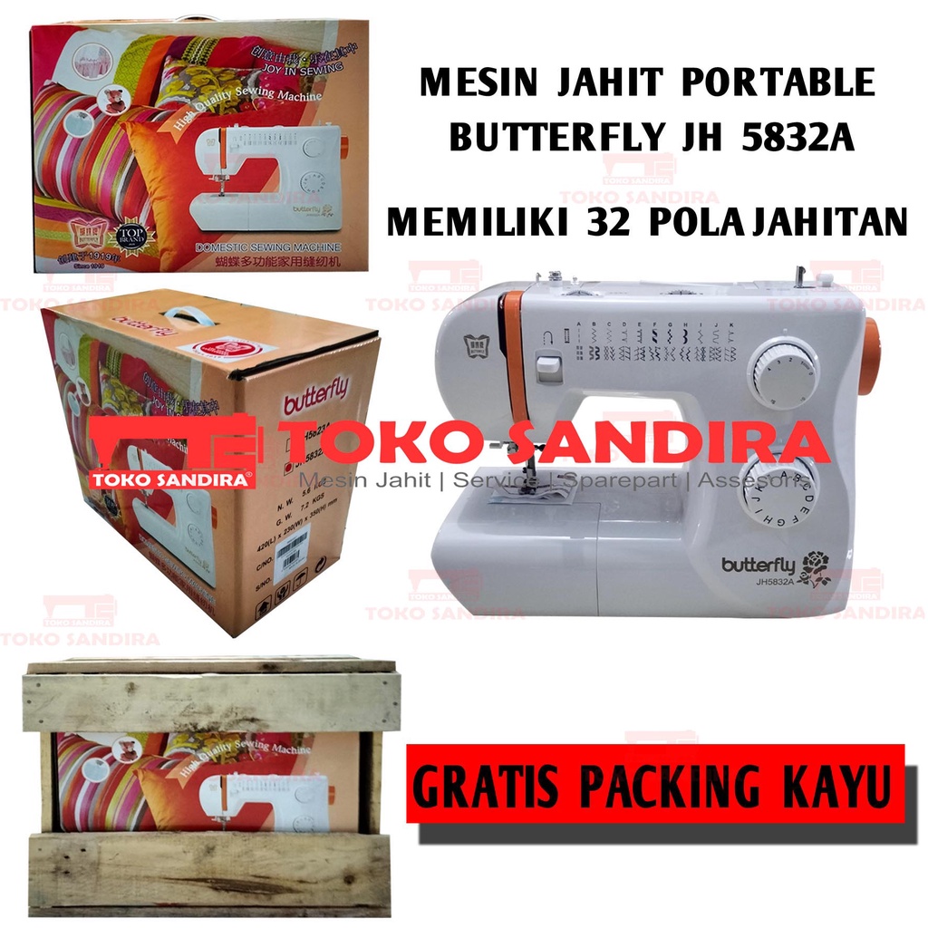 Mesin jahit BUTTERFLY JH 5832A/Mesin jahit portable JH5832A/BUTTERFLY 5832