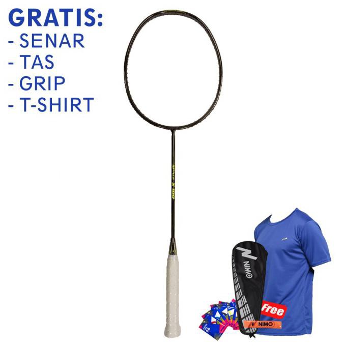 TERLARIS  NIMO Raket Badminton SPACE-X 100 Grey + GRATIS Tas dan Towel Grip