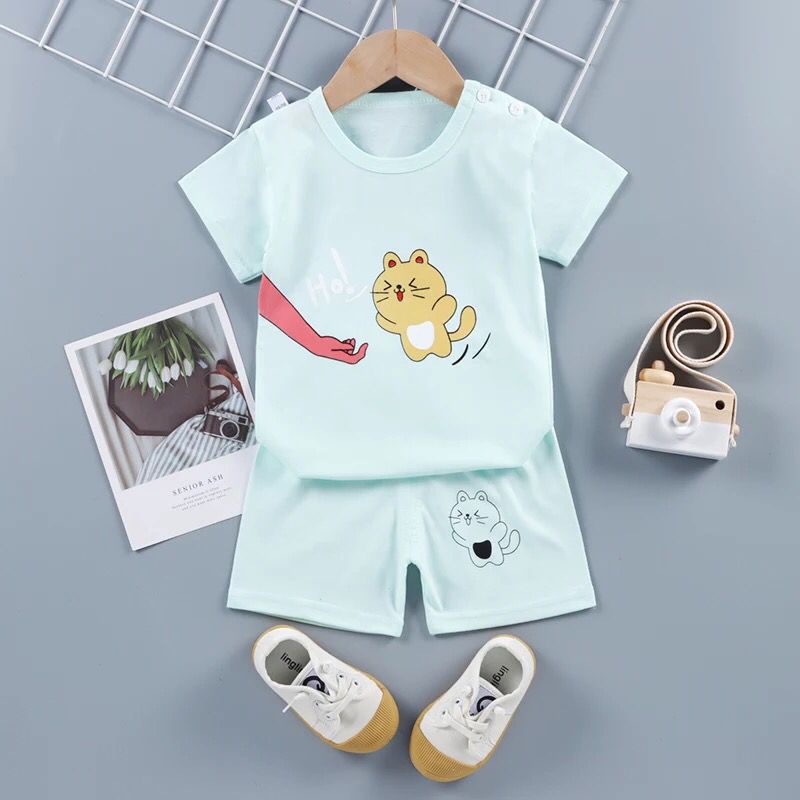 Baju Kaos Anak Laki laki Katun Import Baju Setelan Tangan Pendek Kucing Kaos Tangan Pendek Anak Cat Lucu