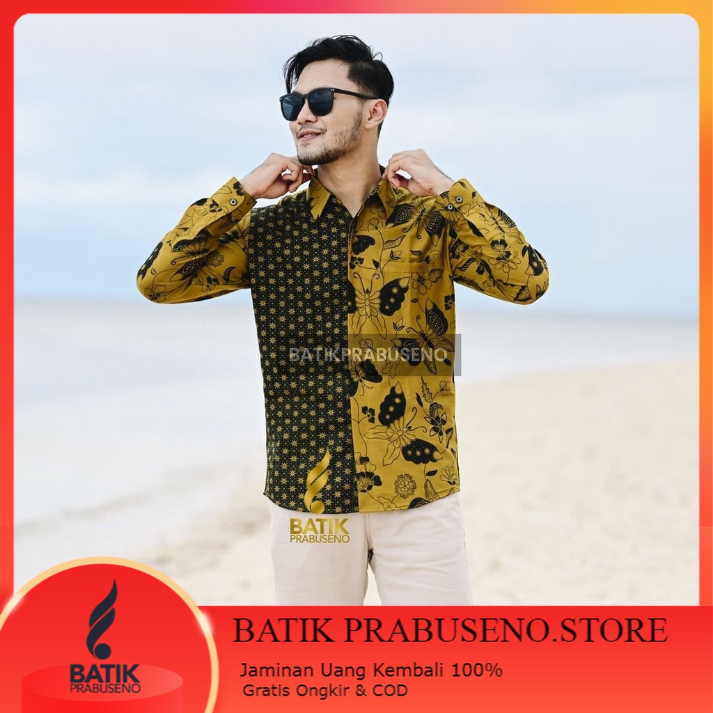 Kemeja Batik Pria TRUKU LEMON Baju Lengan Panjang Slim Fit Original Ori Prabuseno Full Furing Jumbo 