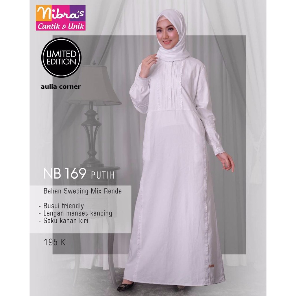 LIMITED EDITION Gaun Pesta Muslim Nibras NB 169 Putih ORIGINAL Model Baju Muslim Terbaru