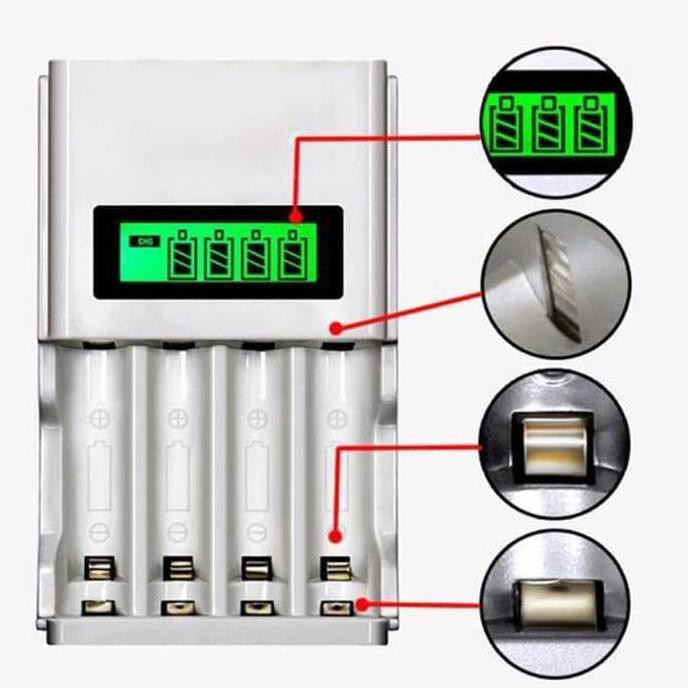 Charger Baterai for AA AAA 4 Slots LCD TERJAMIN