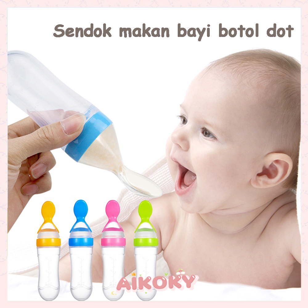 AIKOKY Sendok makan bayi botol dot bahan silikon baby fruit and food feeder