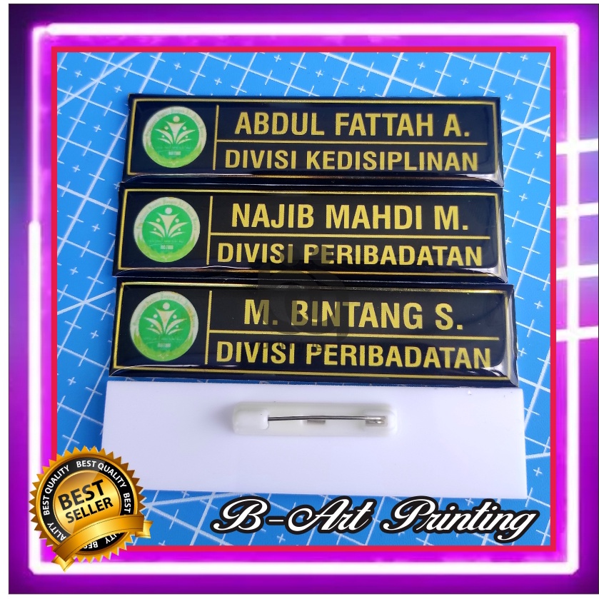 Name Tag Papan Nama Nama dada Gold Name Emas dan Silver Akrilik Full Body dan List Gold Premium