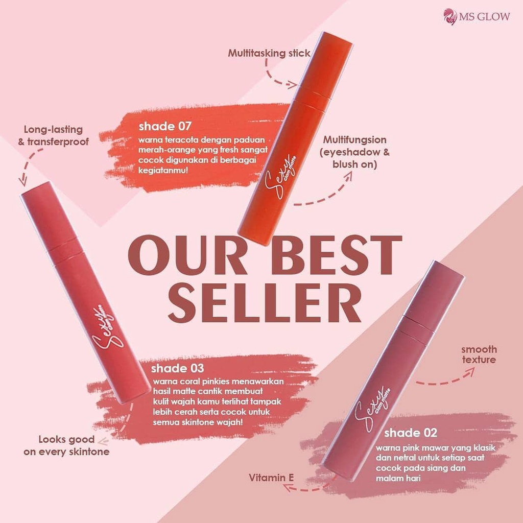 Sexy Glam Matte MS Glow ORIGINAL Kosmetik Lip Matte Lipstik Creamy Tahan Lama