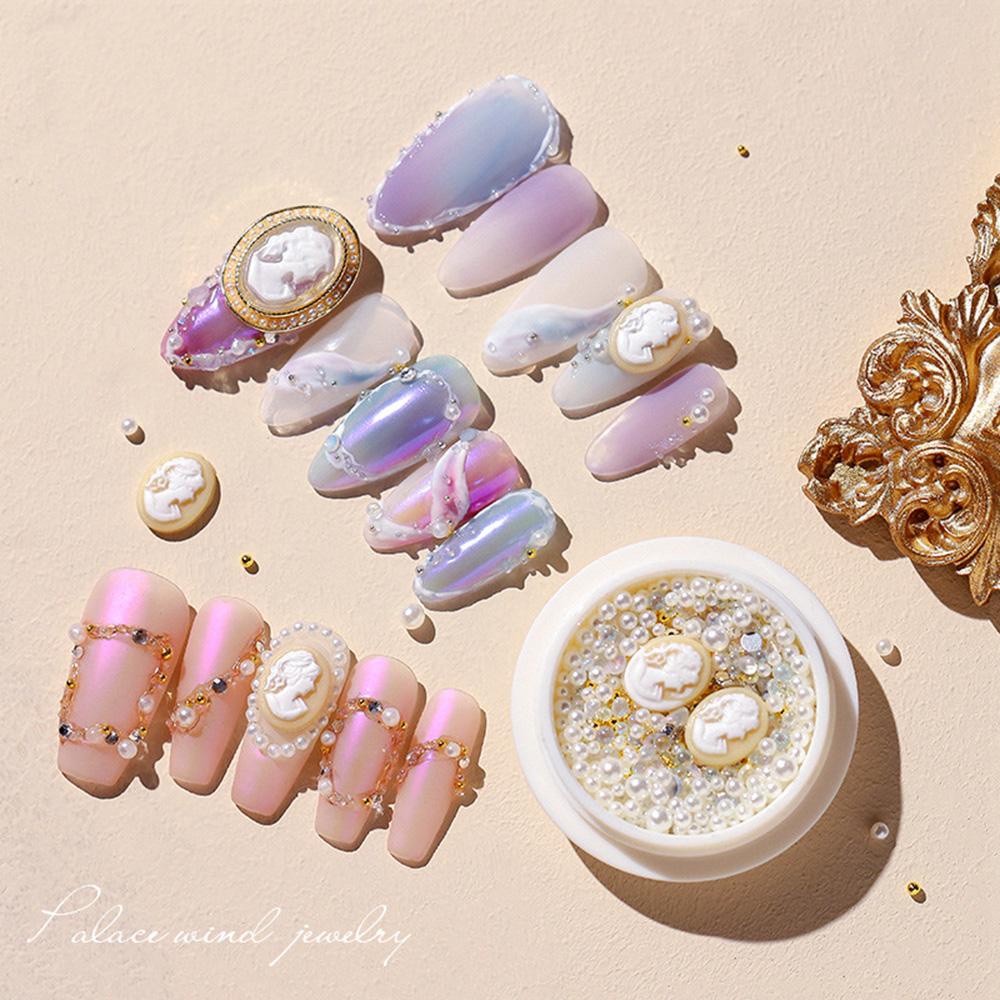 AUGUSTINA Agustina 3D Nail Art Dekorasi Retroe Resin Mutiara Lady Head Desain Campur Vintage Nail Rhinestones