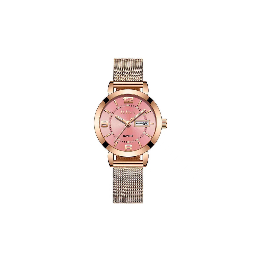 Biden 602 Jam Tangan Wanita Analog Mesh Band Calendar Quartz Watch Original Water Resistant 30 Meter