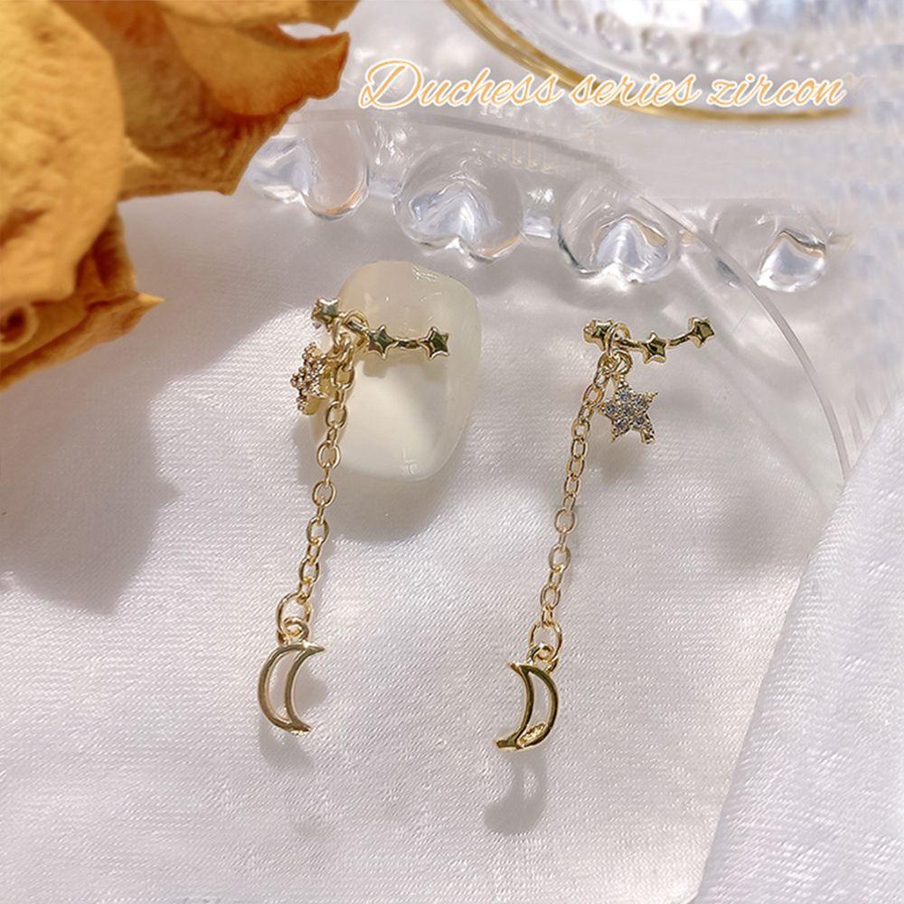 AUGUSTINA Agustina Paku Charms Bulan Fashion Hiasan Kuku Nail Rhinestones Salon Kuku Manikur Aksesoris Nail Art Perhiasan