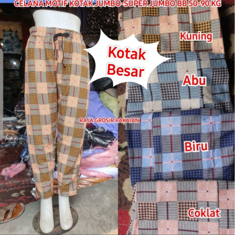 Celana Motif Kotak Bahan Crepe/Waffle  Premium Ukuran Jumbo Dan Super Jumbo