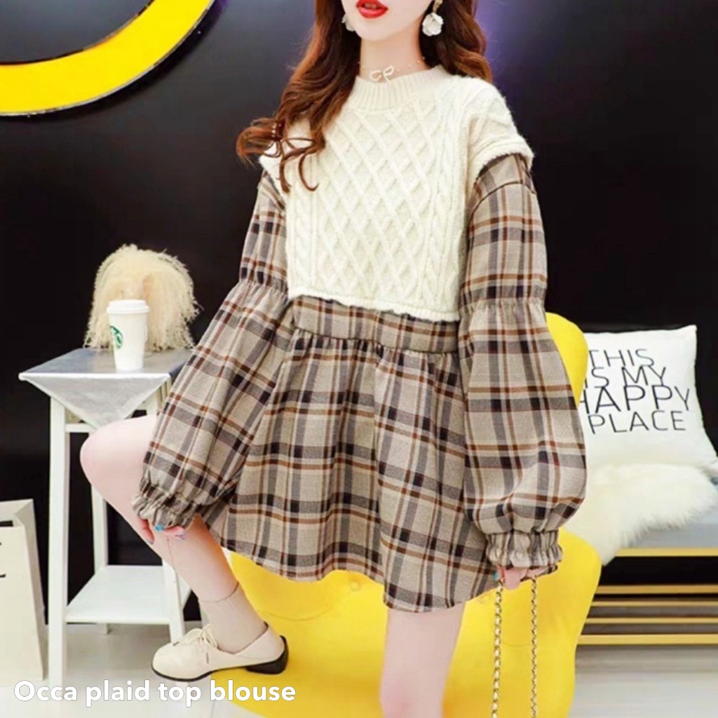 Occa plaid top blouse - Thejanclothes