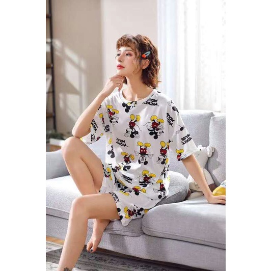 setelan pajamas celana baju import motif MK