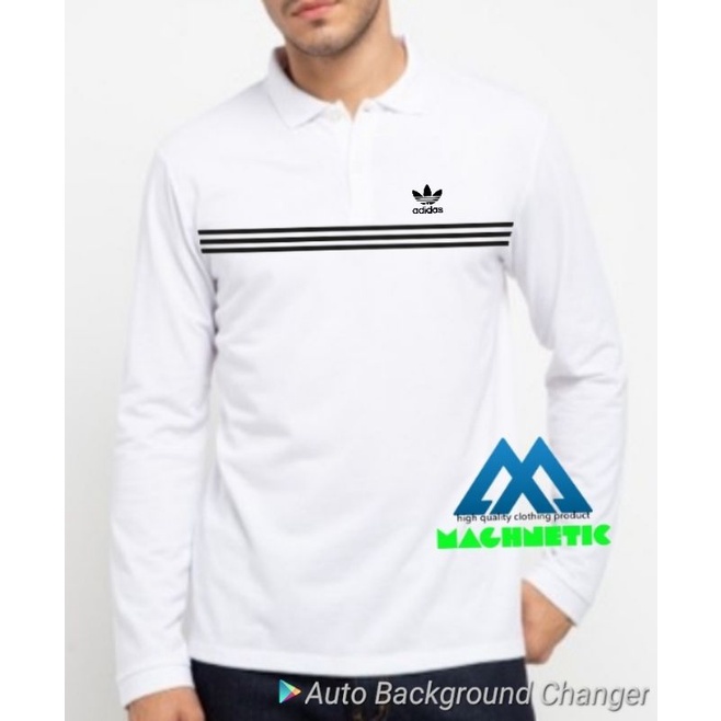 Polo Shirt Lengan Panjang Kaos kerah pria Adidas Strip