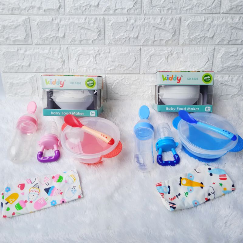 FREE Slabber Paket perlengkapan Mpasi food maker kiddy komplit mangkok baby feeder sendok bayi