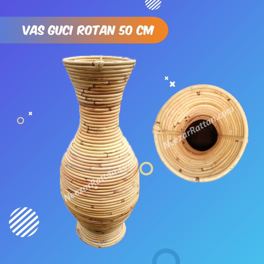 Vas Pot  Guci Tempat Bunga dari  rotan  50cm dan 70cm 