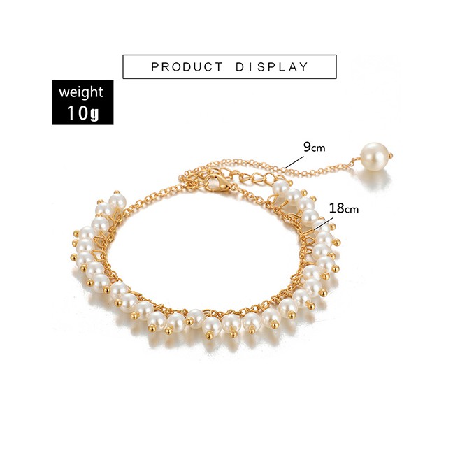 LRC Gelang Tangan Fashion White Pearl Beaded Pendant Alloy Bracelet P14814