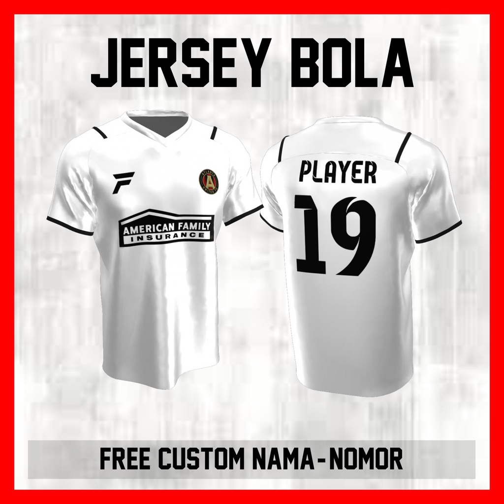 Kaos Bola Jersey Atlanta United Klub Putih Garis Bahu Baju Custom Nama dan Nomor Punggung - 47