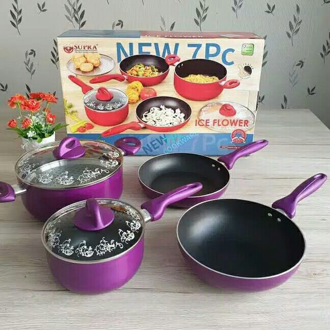 Panci Set / Wajan Set / Cookware 7pcs Supra - Ice Flower Ungu