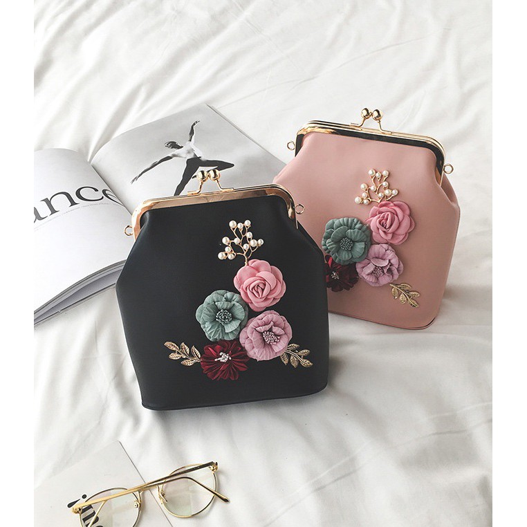Slingbag aldo dengan Flower 3D | Sling bag import korea murah tas selempang warna putih pink bunga