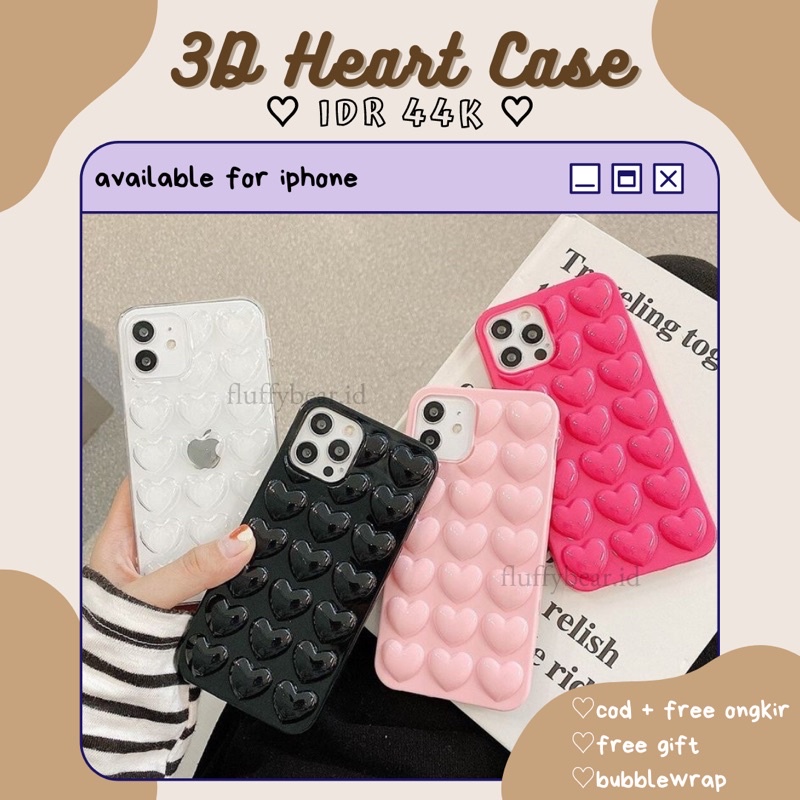 3D HEART CASE BENTUK HATI IPHONE/AESTHETIC CASE/PINTEREST CASE/WILDFLOWER CASE/LOVE CASE/CUSTOM CASE